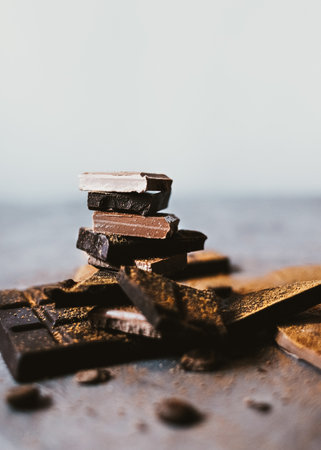 Broken chocolate Photo template with copy spaceの写真素材