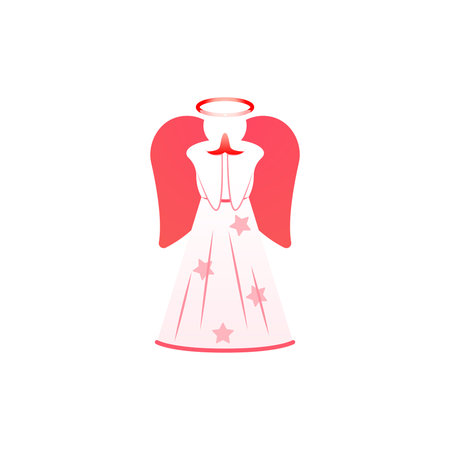 Angel Vector isolated icon in flat design Christmas traditional symbol with cute angel in pink colorのイラスト素材