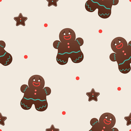 illustration with bright gingerbread men and polka dot on beige backdropのイラスト素材