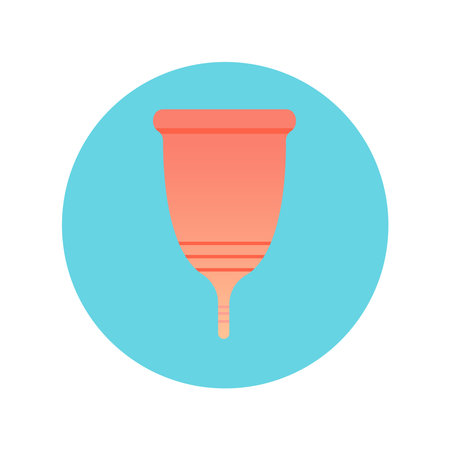Menstrual cup Vector isolated icon in flat design Gradient orange female cup in light blue circleのイラスト素材