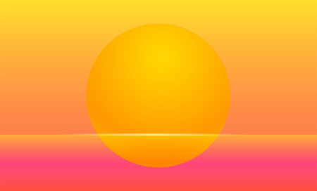 Setting sun Vector illustration for posters and banners Futuristic landscape in retro style with light flash on sunset seaのイラスト素材