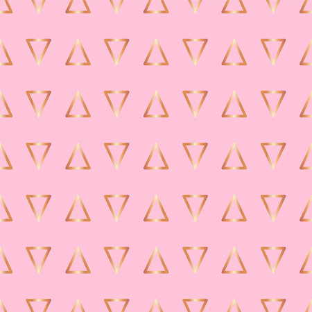 Cute rose gold print Vector illustration in flat design Seamless pattern with bright golden triangles on pink backgroundのイラスト素材