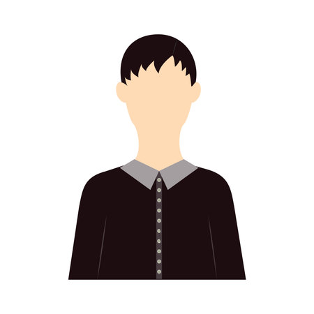 European woman icon Vector illustration in flat design Brunette girl with short hair in black shirt isolated on white backgroundのイラスト素材