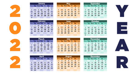 2022 year Vector illustration isolated on white background Set of annual calendar template on...