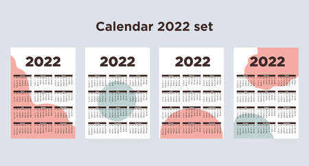 2022 annual calendar set Week starts on Sunday Four design template on abstract background in minimal styleのイラスト素材