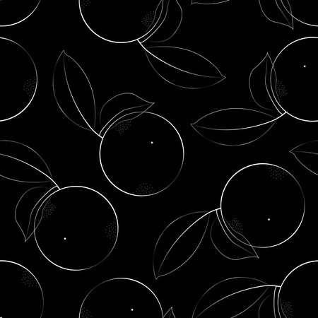 Orange with leaves seamless pattern Vector illustration Monochrome texture in sketch style with citrus fruitsのイラスト素材