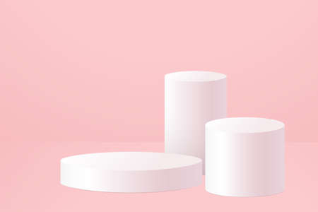 Round platform Vector illustration with copy space White blank product stand on pink pastel backgroundのイラスト素材
