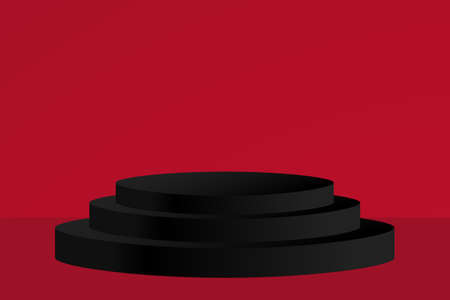 Shopping podium. Black Friday. Vector illustration with copy space. Black oval stage on bright red backdropのイラスト素材