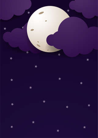 Moon night. Vector illustration in paper cut style with copy spaceのイラスト素材