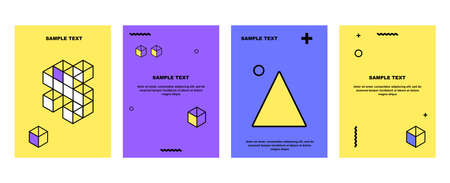 Neo Memphis geometric postcard set. Vector illustrationのイラスト素材