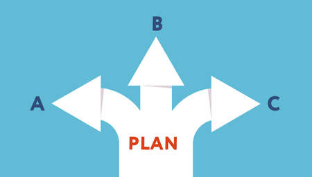 Backup plan. Vector illustration with copy space. Fork of three ways on blue backgroundのイラスト素材