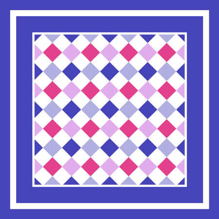 Colorful checkered print on blue square backdropのイラスト素材