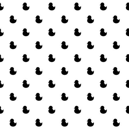 Ducks. Vector seamless pattern in flat design. Cute bird silhouettes in black color on white backdropのイラスト素材