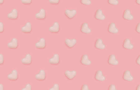 Heart marmalade. Seamless pattern in top view. White jelly candies on pink pastel background