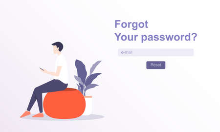 Forgot password. Vector design template for web banner. Man with cell phone on light backdropのイラスト素材