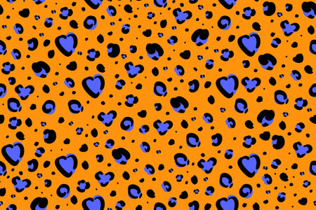 Bright seamless pattern with leopard print. Wild animal fur texture with black and blue stains. vector illustrationのイラスト素材