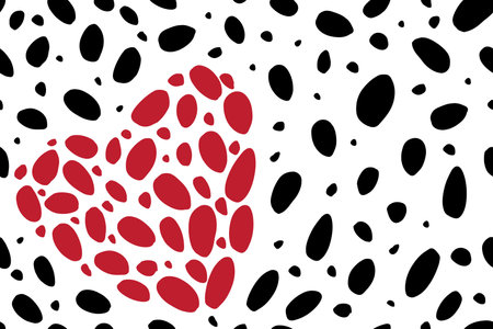 Vector seamless pattern with heart and wild animal stains. Abstract print with styled cat fur texture on white backdropのイラスト素材