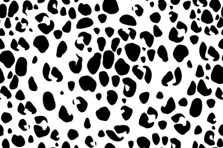wild cat fur texture. A seamless pattern. Vector illustration with black irregular drops on white backgroundのイラスト素材