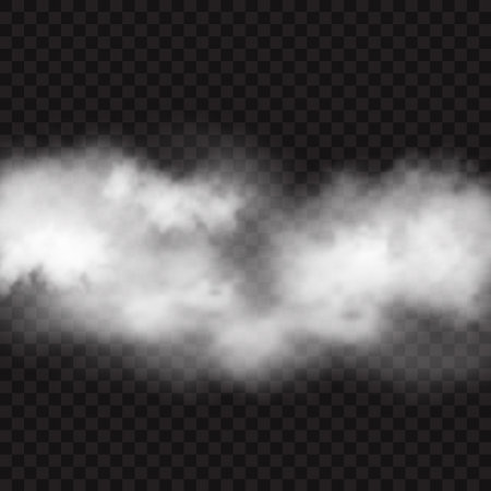 Vector illustration of white steam isolated on transparent backdrop.のイラスト素材