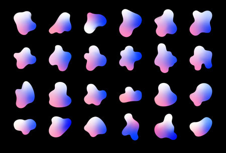 Set of vector holographic fluid, liquid shapes.のイラスト素材