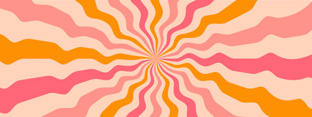 Pink and yellow groovy background with wavy rays