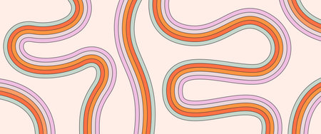 Vector wavy background with groovy rainbow stripes