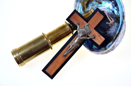 Telescope, cross, shellの写真素材