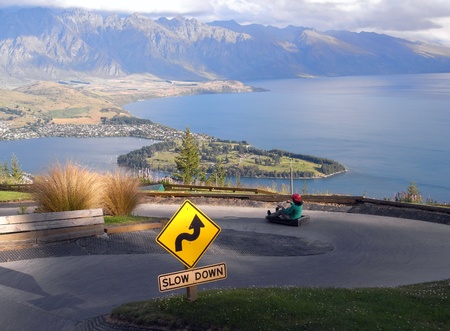 Luge ride with Queenstown viewの写真素材