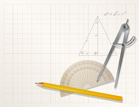 drawing tools - pencil, protractor, divider のイラスト素材