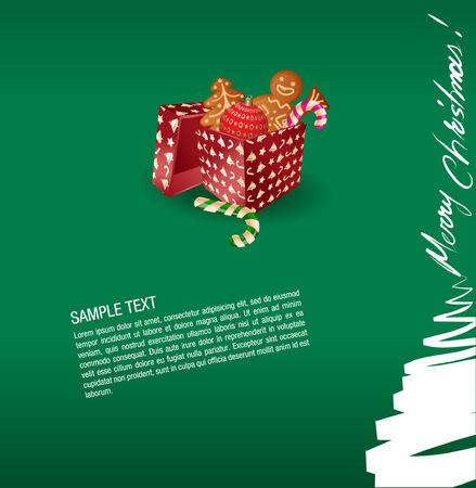 christmas greeting card- present, sweet and gingerbread cake- のイラスト素材