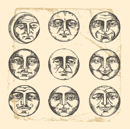 circle faces- vintage drawingのイラスト素材