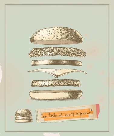 the taste of every ingredient - hamburger- drawingのイラスト素材