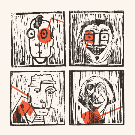 Linocut abstract charactersのイラスト素材