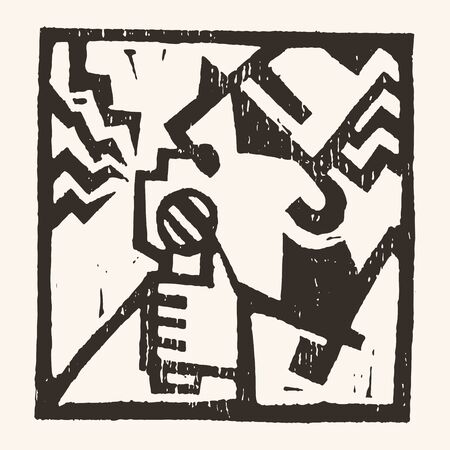 Linocut geometric character- 09のイラスト素材