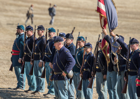 Civil War reenactors before  a mock battle.のeditorial素材