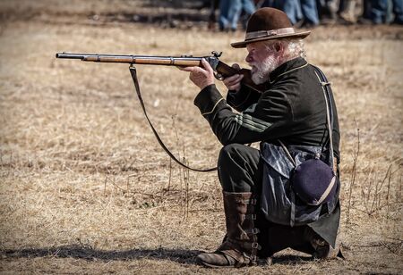 Union Sharpshooter, Civil War Reenactment at Anderson, California.のeditorial素材
