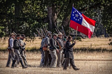 Moving Up, Civil War Reenactment at Anderson, California.のeditorial素材