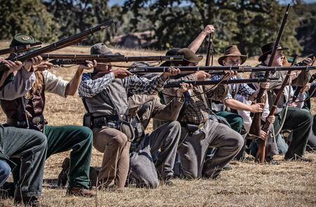 Rebel Line, Civil War Reenactment at Anderson, California.のeditorial素材