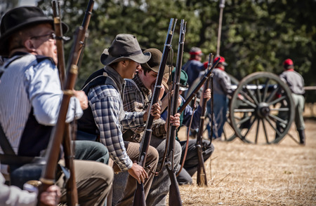 Rebel Line, Civil War Reenactment at Anderson, California.のeditorial素材
