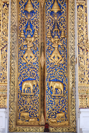 Ornate Doors on Thai Templeの写真素材