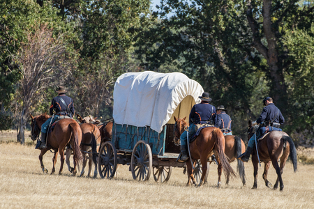 Union supply wagon, Civil War reenactment, Anderson, California.のeditorial素材