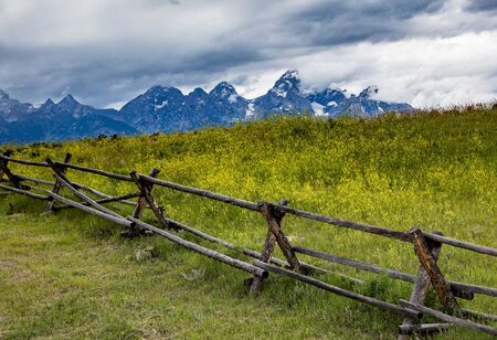 Old Farm, Grand Tetons National Park, Wyoming.の写真素材