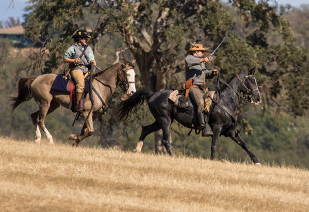 Confederate Cavalry Scouts Advance, Civil War Reenactment at Anderson, California.
