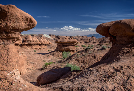 Goblin Valley State Park, Utah. Oddly shaped rock formations nicknamed "goblins" because of their spooky appearance .の写真素材