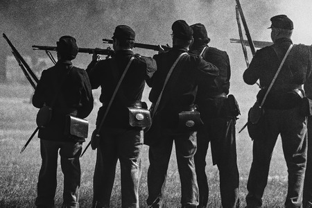 Union soldiers at a Civil War reenactment at Hawes Farm, Anderson,  California.のeditorial素材