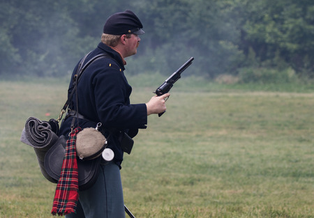 Civil War Union soldier at the Dog Island reenactment in Red Bluff, California.