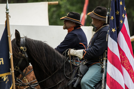 Civil War reenactors at the Dog Island Reenactment in Red Bluff. California.のeditorial素材