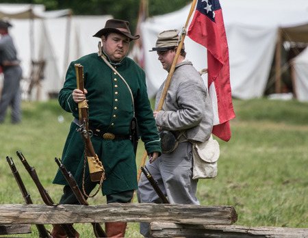 Civil War reenactors at the Dog Island Reenactment in Red Bluff. California.のeditorial素材