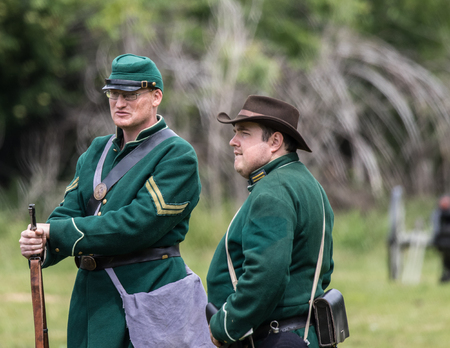 Civil War reenactors at the Dog Island Reenactment in Red Bluff. California.
