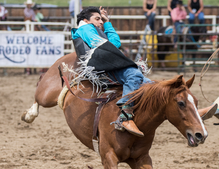 Rodeo action at the Cottonwood Rodeo on Mother's Day in northern California.のeditorial素材
